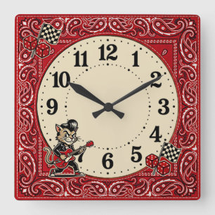 Rockabilly Quadratische Wanduhr