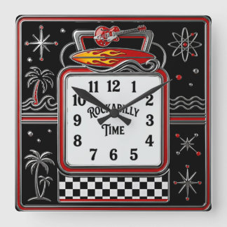 Rockabilly Quadratische Wanduhr