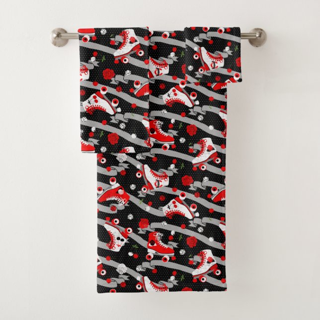 Rockabilly Retro-Roller-Skating-Muster Badhandtuch Set (Insitu)