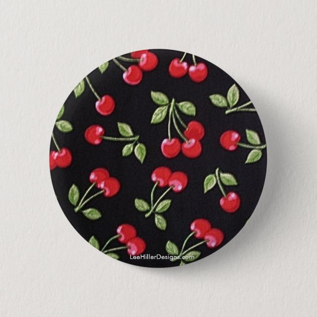 Rockabilly Rockabilly-Kirschen auf schwarzen Gesch Button (Vorderseite)