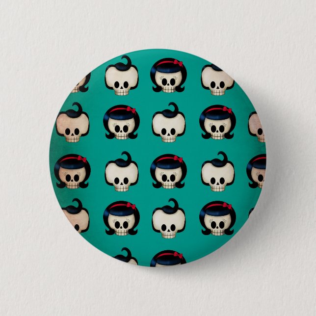 Rockabilly Schädel-Muster Button (Vorderseite)