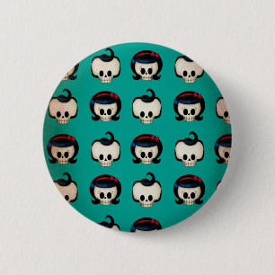 Rockabilly Schädel-Muster Button
