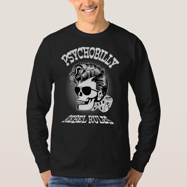 Rockabilly Skull Bekleidung Psychobilly Rocker Roc T-Shirt (Vorderseite)