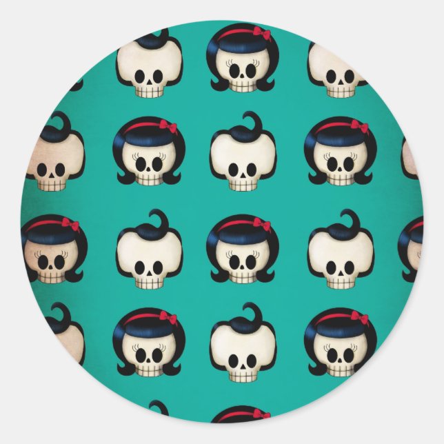 Rockabilly Skulls Pattern Runder Aufkleber (Vorderseite)
