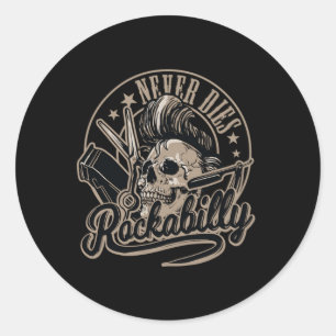 Rockabilly stirbt nie Barber Skull Rocker Runder Aufkleber