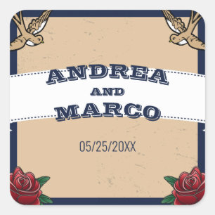 Rockabilly Tattoo Gothic Hochzeit in Urlaubsort Quadratischer Aufkleber