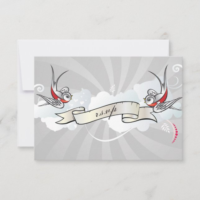 Rockabilly Tattoo Swallows UAWG Empfang card RSVP Karte (Vorderseite)