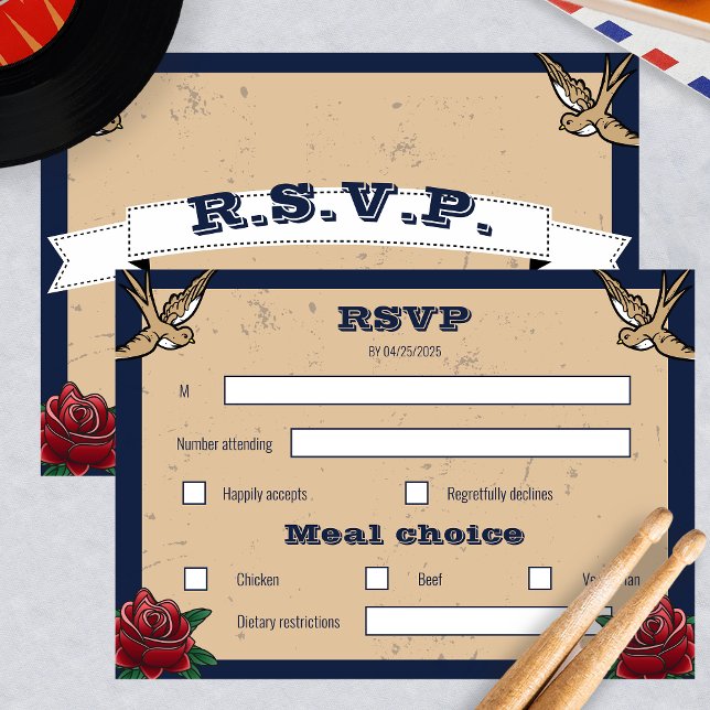Rockabilly Ticket Rock and Roll Wedding RSVP Karte (Von Creator hochgeladen)
