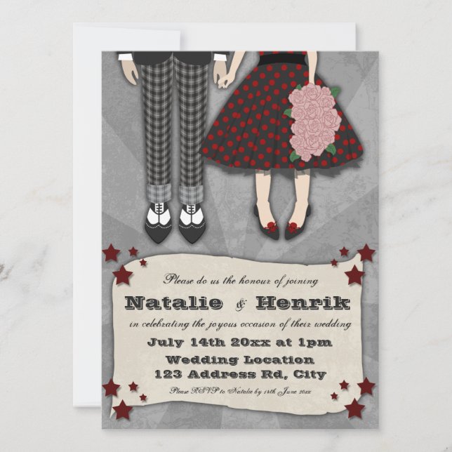 Rockabilly Wedding, 5.12x18.5 Hochzeit Einladung (Vorderseite)