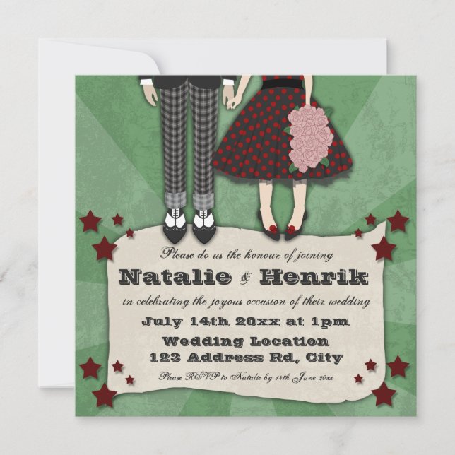 Rockabilly Wedding, 5.25x5.25 Hochzeit Einladung (Vorderseite)