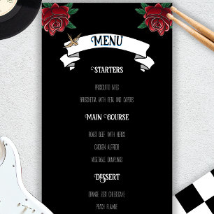 Rockabilly Wedding Menu in Schwarz und Weiß Menükarte