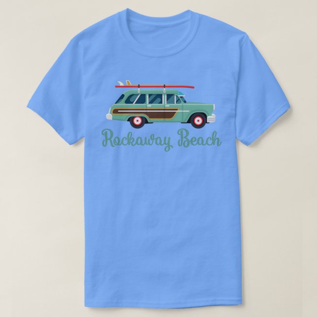 Rockaway Beach New York Retro Surf Wagon T-Shirt (Design vorne)