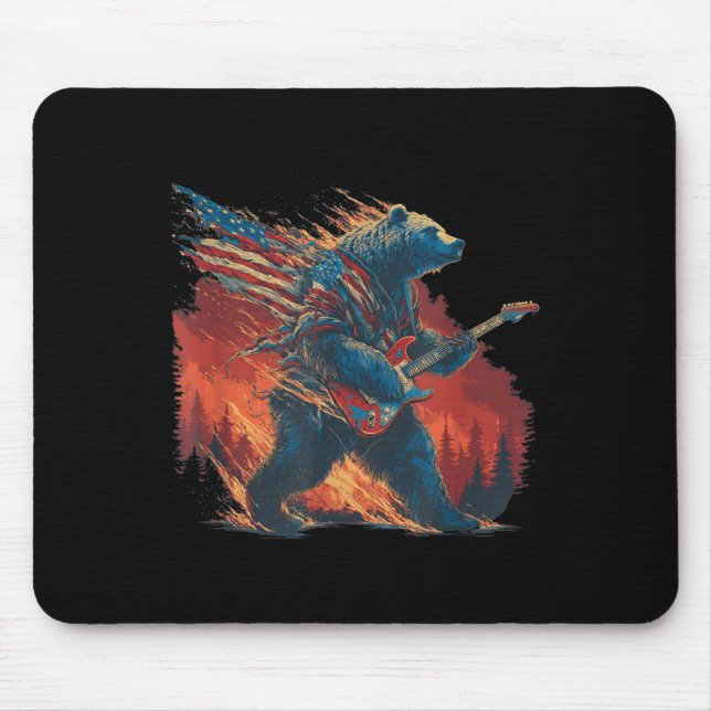 Rockbär mit E-Gitarre und brennender Fore Mousepad (Vorne)