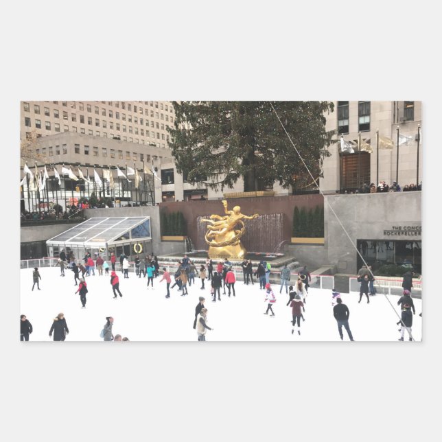 Rockefeller Center Ice Skaten Rink NYC Foto Rechteckiger Aufkleber (Vorderseite)