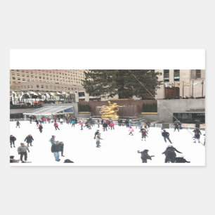 Rockefeller Center Ice Skaten Rink NYC Foto Rechteckiger Aufkleber
