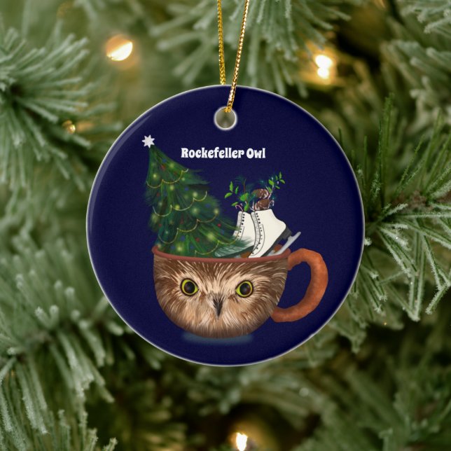 Rockefeller Owl Hot Chocolate Tasse Keramik Ornament (Baum)