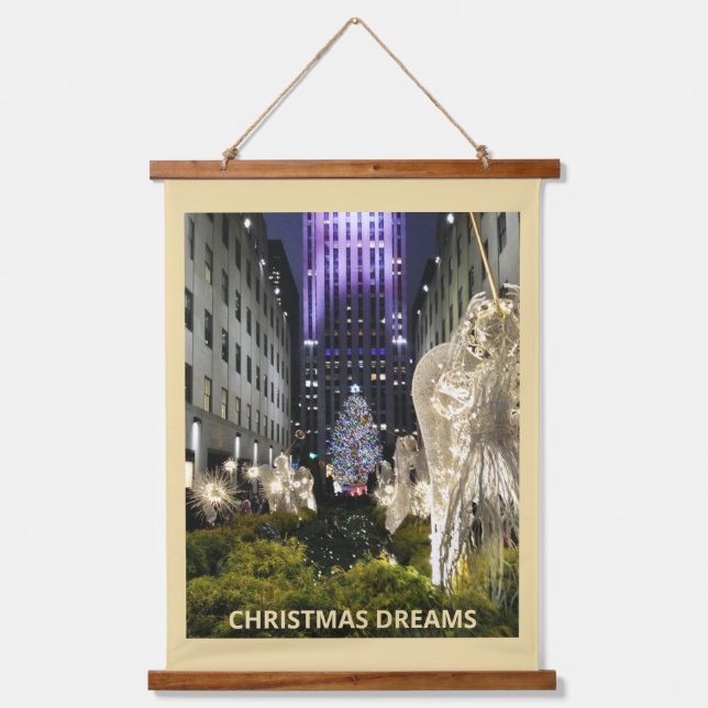 Rockefeller Plaza Christmas NYC Wandteppich Mit Holzrahmen (Vorderseite)