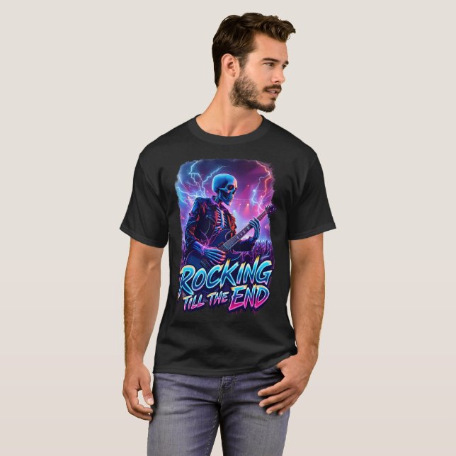 Rocken bis zum Ende | Electric Skeleton Gitarrist T-Shirt (Vorne ganz)