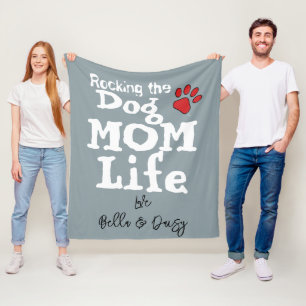 Rocken der Hunde Mama Life DOG NAME Paw Print Fleecedecke