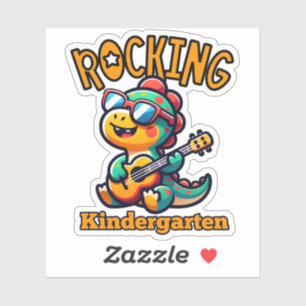 Rockender Kindergarten-Dinosaur mit Gitarre Aufkleber