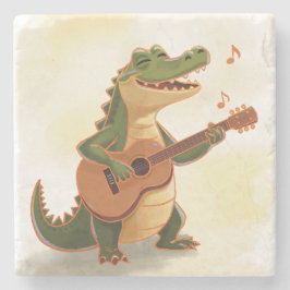 Rockender Krokodil mit Gitarre – Lustiges Cartoon- Steinuntersetzer