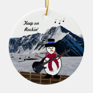 Rockender Schneemann Gitarre Keramik-Ornament Keramik Ornament