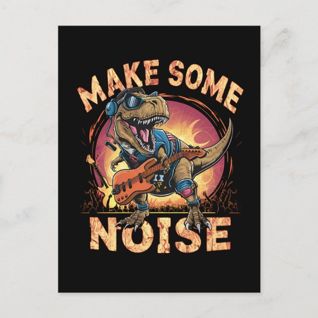 Rockender T-Rex Dinosaur Konzert Kunst Postkarte (Vorderseite)