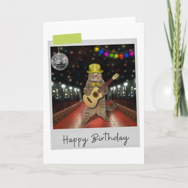 Rocker Cat Funny Birthday Card Karte (Vorderseite)