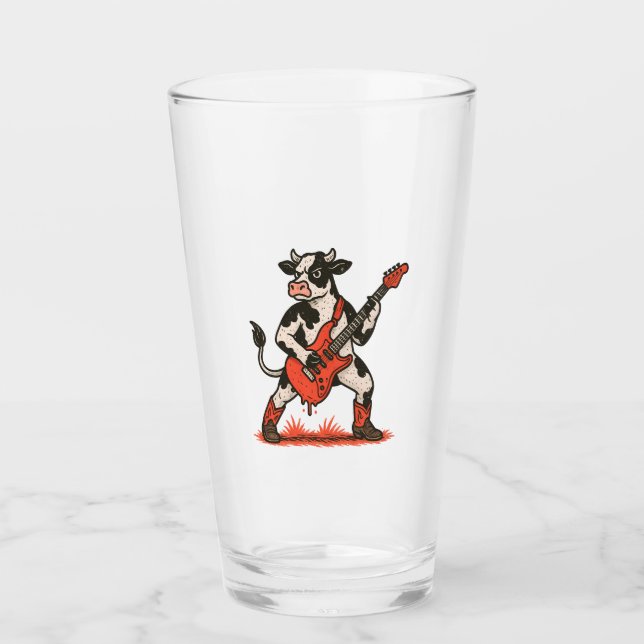 Rocker Cow PNG, Cow Playing Guitar Glas (Vorderseite)