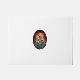 Rocker Drumming Golden Retriever Dog Drummer Fußmatte