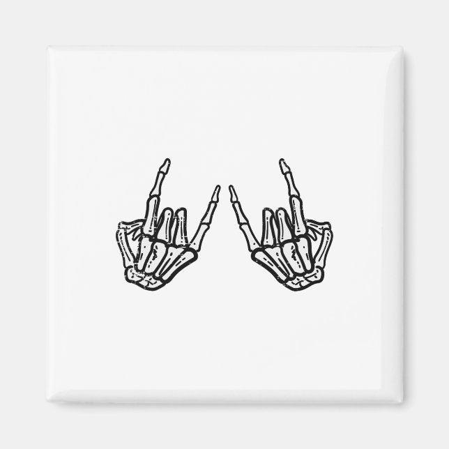 Rocker Hand Sign Rock Skelett Retro Halloween Männ Magnet (Vorne)