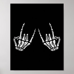 Rocker Hand Sign Rock Skelett Retro Halloween Männ Poster