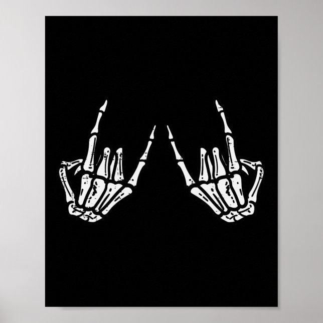 Rocker Hand Sign Rock Skelett Retro Halloween Männ Poster (Vorne)