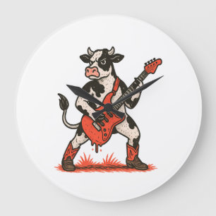 Rocker-Kuh PNG, Kuh spielt Gitarre Große Wanduhr