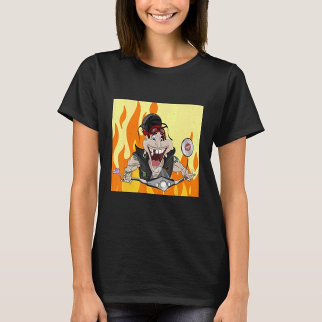 Rocker mit Feuer und Flammen Burnout T-Shirt (Vorderseite)