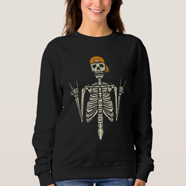 Rocker Skater Skeleton Cap Cool Halloween Punk Men Sweatshirt (Vorderseite)