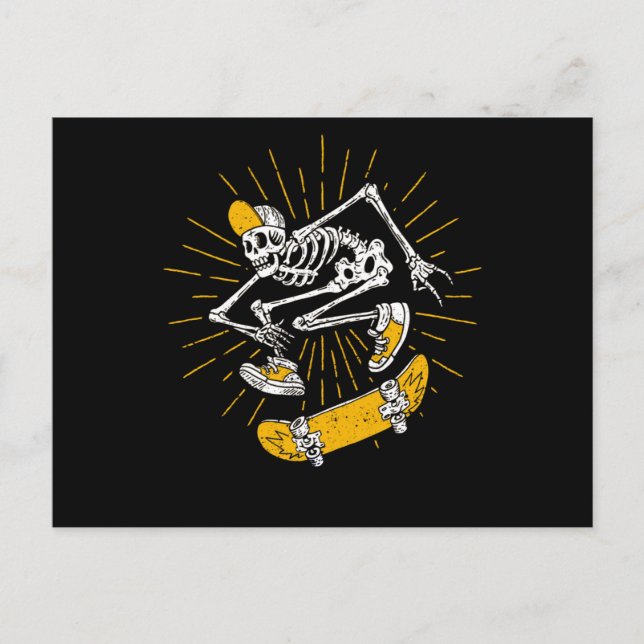 Rocker-Skater Skeleton-Cap Cool Halloween-Punk Postkarte (Vorderseite)