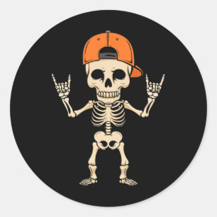 Rocker Skeleton Cap Halloween Punk Rock Men Boys Runder Aufkleber