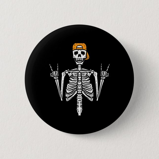 Rocker Skeleton Cap Skater Cool Halloween Punk Roc Button (Vorderseite)