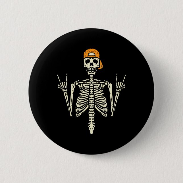 Rocker Skeleton Cap Skater Cool Halloween Punk Roc Button (Vorderseite)