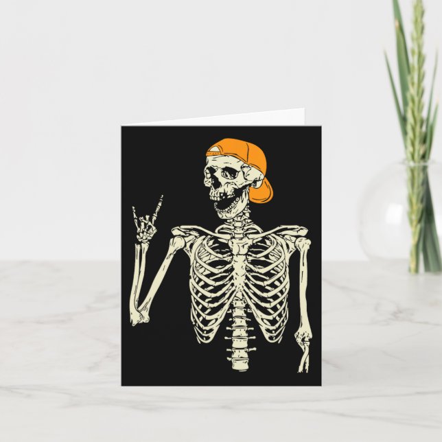 Rocker Skeleton Cap Skater Cool Halloween Punk Roc Karte (Vorderseite)