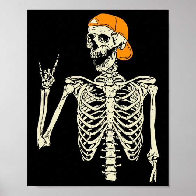Rocker Skeleton Cap Skater Cool Halloween Punk Roc Poster (Vorne)