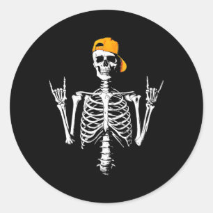 Rocker Skeleton Cap Skater Cool Halloween Punk Roc Runder Aufkleber