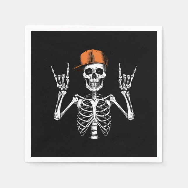 Rocker Skeleton Cap Skater Cool Halloween Punk Serviette (Vorderseite)