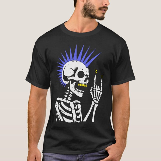 Rocker Skeleton Cap Skater Cool Halloween Punk T-Shirt (Vorderseite)