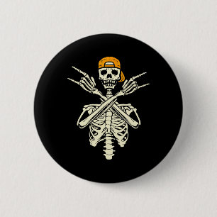 Rocker Skeleton Cap Skater Halloween Hand Rock Gir Button