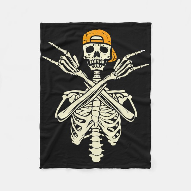 Rocker Skeleton Cap Skater Halloween Hand Rock Gir Fleecedecke (Vorderseite)