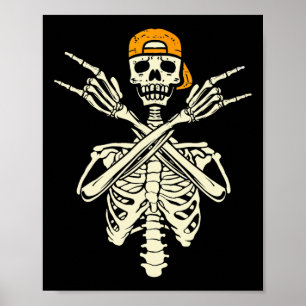 Rocker Skeleton Cap Skater Halloween Hand Rock Gir Poster