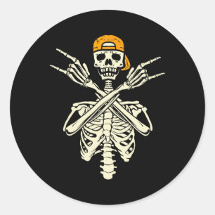 Rocker Skeleton Cap Skater Halloween Hand Rock Gir Runder Aufkleber