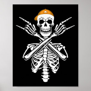 Rocker Skeleton Cap Skater Halloween Hand Rock Men Poster